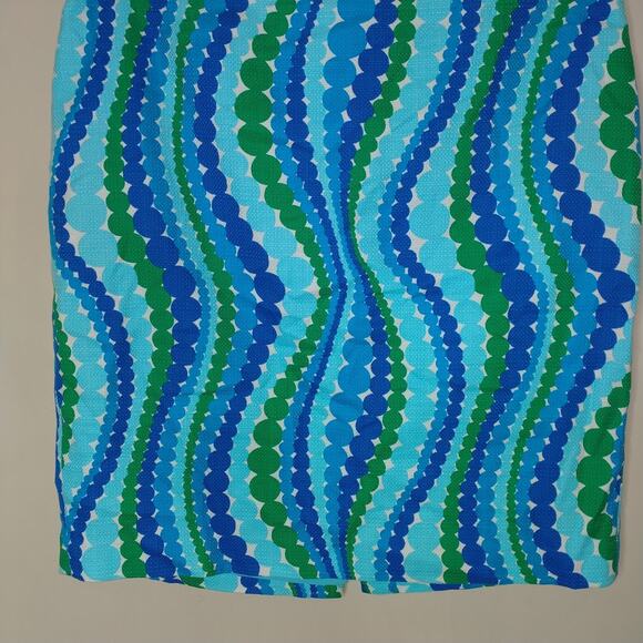 Talbots Pencil Skirt Blue Green Circle Geometric Cotton - Picture 3 of 8